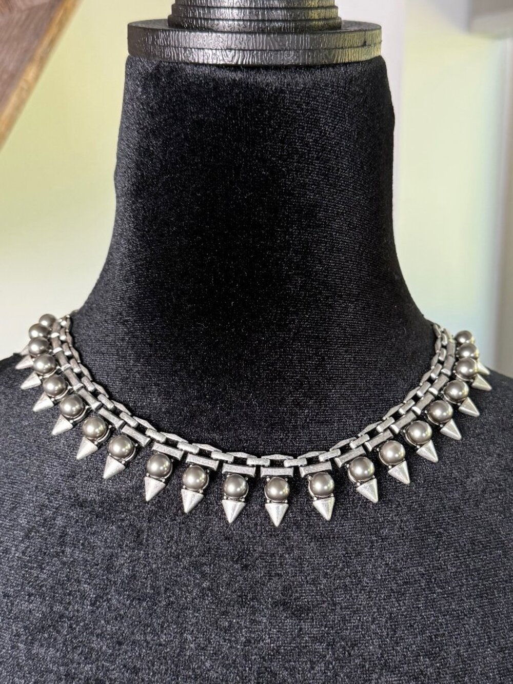 Studded Silvertone Metal Punk Necklace